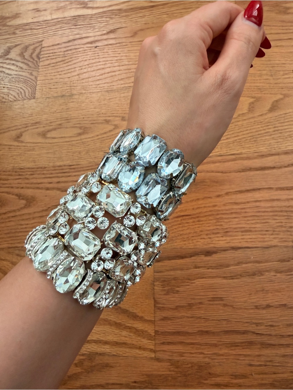 Burlesque Jewelry Crystal Statement Cuff Bracelet - Silver Clear set of 3